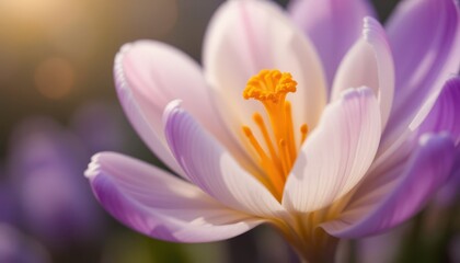 Fototapeta premium Blooming crocus flower in nature close-up photography springtime serenity