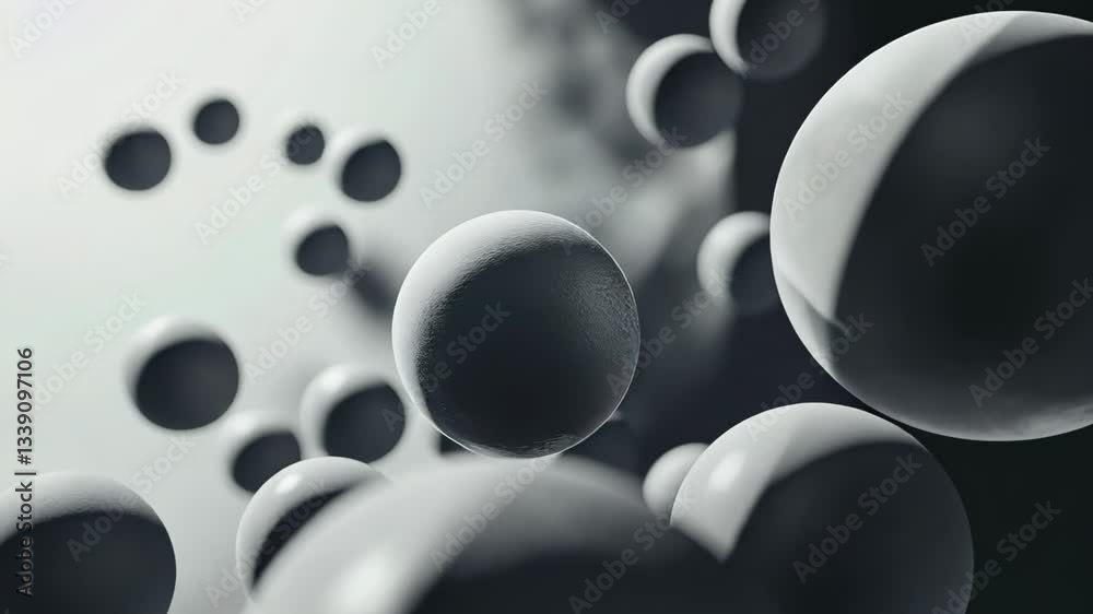 Poster Abstract spherical globules create a dynamic and intriguing visual effect in three-dimensional space, Abstract spherical globules