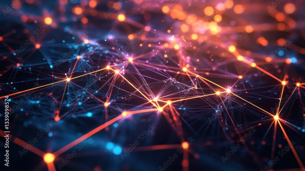 Aufkleber Abstract network connection glowing lines and nodes.