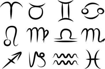 black dark brown hand drawn zodiac signs vector