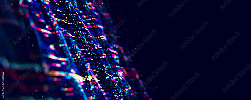 Poster abstract big data digital stream waves. information flow concept. llm learning process, ai technolog