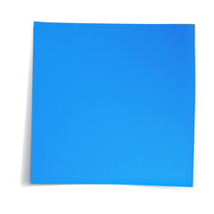 Blue sticky note with realistic shadow, isolated on white background. Blank reminder paper for message or design template.