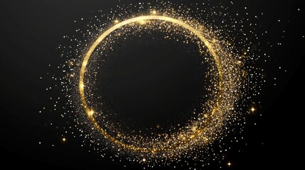 Golden glitter circle on dark backdrop for elegant celebration design