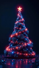 Abstract digital xmas tree, circuit board style , winter, texture, graphic