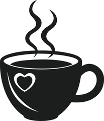 Steaming Coffee Cup with Heart – Romantic Café Vector Illustration