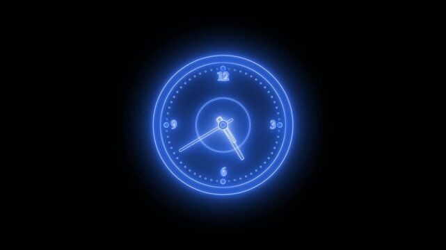 Minimalist glow clock design isolated, The clock features a simple round face with hour and minute hands on black background
