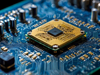 microchip in the futuristic motherboard