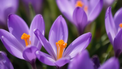 Blooming purple crocuses garden nature photography spring close-up beauty
