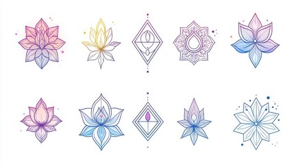 Colorful mandala and lotus flower designs for mindfulness and meditation themes