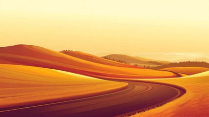 Fototapeta premium Serene sunset over rolling hills with winding road