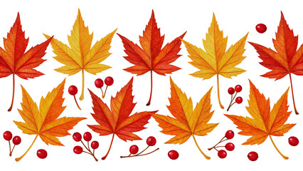 Obraz premium Autumn Maple Leaves and Red Berries Seamless Pattern Design for Fall Background