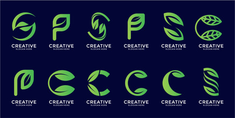 Pixel Art Creative Logos with Green Leaves