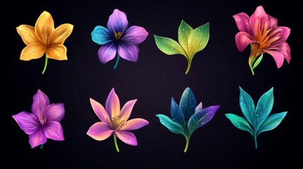 Fototapeta premium Colorful floral art pattern with vibrant abstract flowers and leaves
