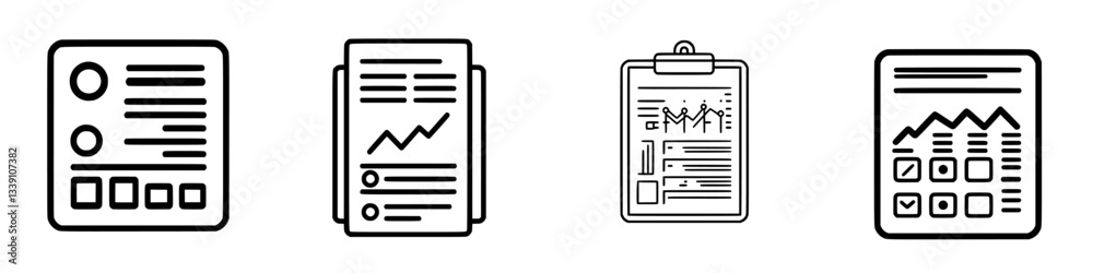 Poster different types of business reports and documents arranged on a table showcasing diverse data format