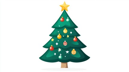 Naklejka premium Christmas holiday festive decorated tree with ornaments and star on white background for seasonal greeting card design