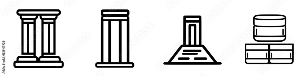 Poster different architectural column designs displayed in a minimalist style with clear lines and shapes