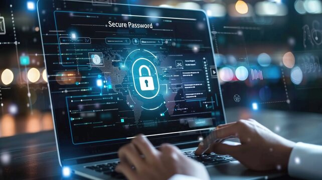 Cybersecurity concept with secure password on digital lockscreen display,World Password Day