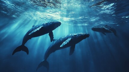 Fototapeta premium Majestic Whales in the Deep Blue