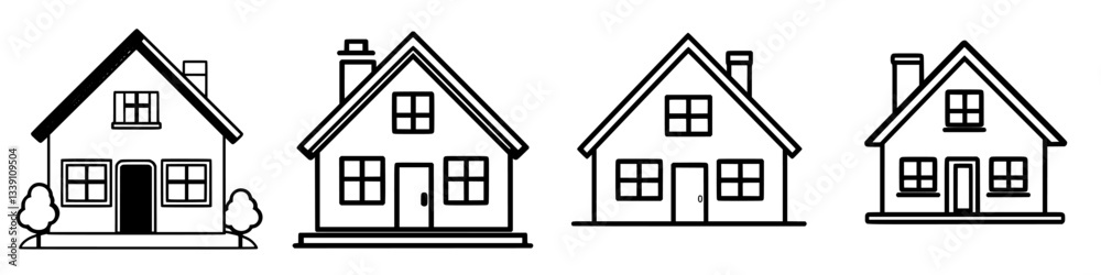 Poster different styles of houses drawn with simple lines in a minimalist design showcasing unique architec