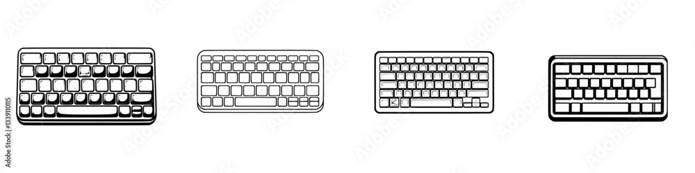Poster collections of keyboard designs showcasing different styles and layouts for computer users and gamin