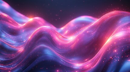 Fototapeta premium Abstract pink and blue glowing waves with sparkles.