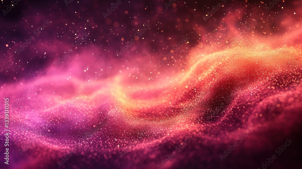 Poster abstract pink and orange particle wave background.