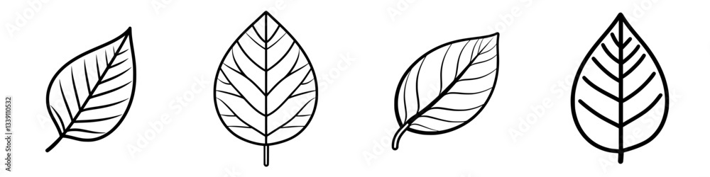 Poster different types of leaf outlines showcasing unique shapes and vein patterns in a simplified, artisti