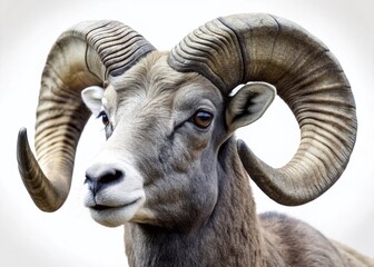 Aries Ram Head Zodiac Sign: Gray Ram Silhouette on White, Copy Space Right