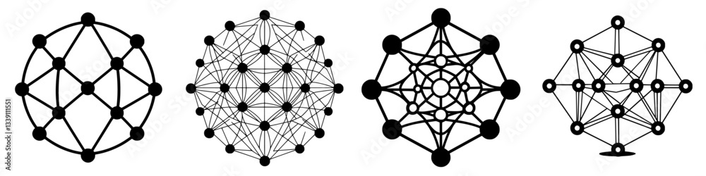 Poster complex geometric patterns showcasing interconnected nodes and edges in various configurations durin