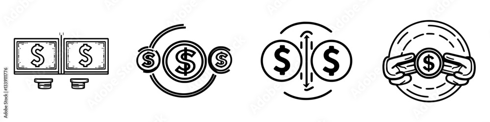Poster visual representation of currency exchange concepts illustrating transactions and money flow dynamic