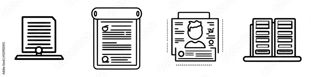 Poster various digital documents and records displayed on devices with a clean design for organization and 