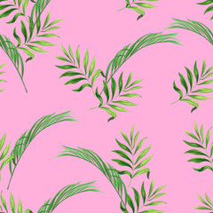 Seamless tropical vector pattern with tropical plants and palm leaves. Vector summer background. Stock vector ESP 10