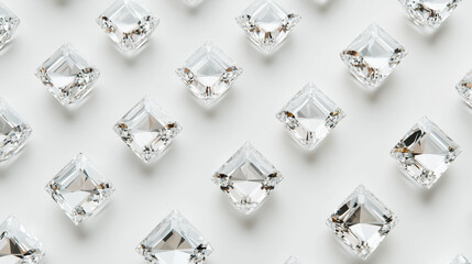 Flat Lay of Radiant-Cut Diamonds on White Background