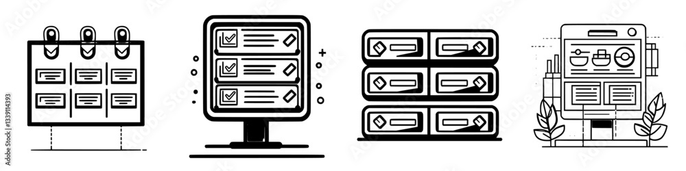 Poster visual representation of organization tools demonstrating productivity methods and structured planni