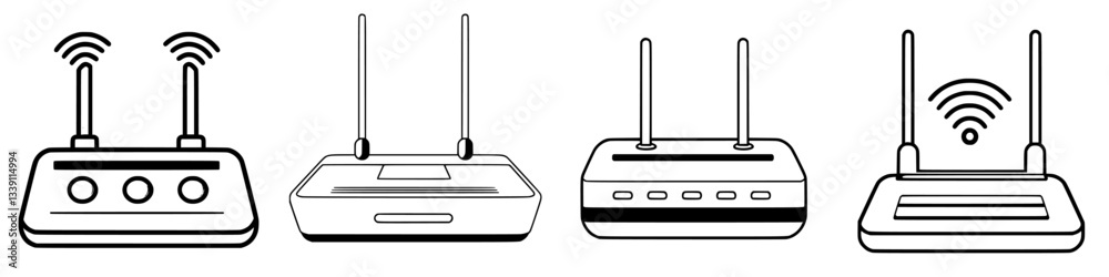 Poster different models of wireless routers are displayed to showcase various designs and features in home 