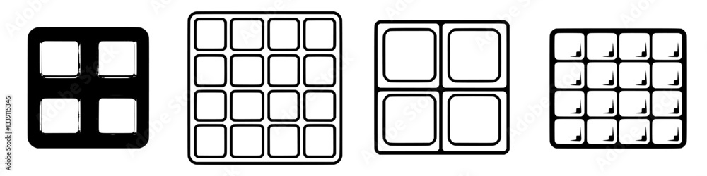 Poster grid patterns displaying varying arrangements of squares illustrating geometric harmony in design el