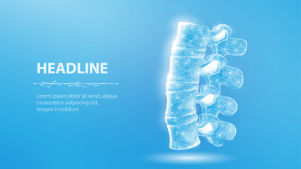 3d spine vector on blue background. Chiropractic care, spinal cord, orthopedic surgery.