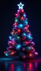 Obraz premium Stylish illuminated electronic Xmas tree, close-up view, sparkle, technology