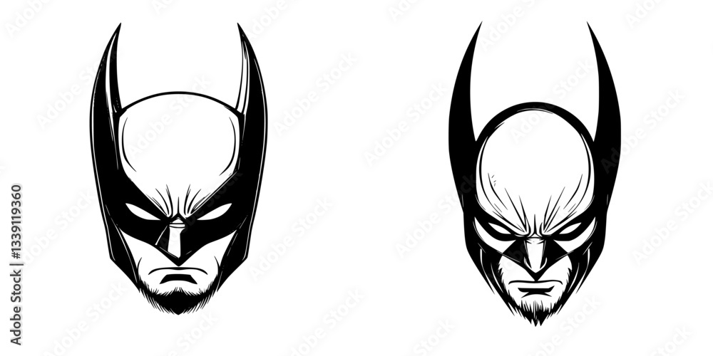 Poster two artistic interpretations of a heroic character with distinct facial features and expressions