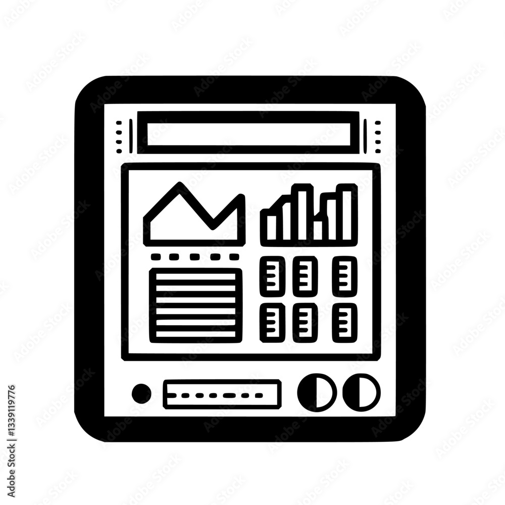 Poster visual representation of data analytics with graphs and charts displayed on a digital screen in an o
