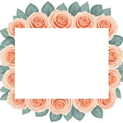 Obraz premium Elegant floral border with pastel roses and soft greenery on a white background, AI Generated