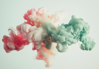 Fototapeta premium Green Ink Swirling in Water – Abstract Art with Gradient Colors, Dark Green and Light Pink Tones, Minimalist Floating Cloud Effect, Hyper-Realistic High-Resolution Photography