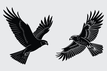 A falcon flipping mid-dive image silhouette design vector art and illustration