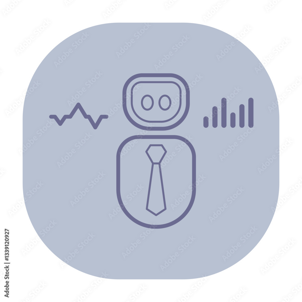 Poster line drawing of robot wearing tie, symbolizing business and analytics. robot surrounded by data grap
