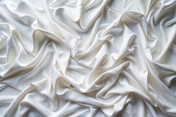 Fototapeta premium Aerial View Soft White Fabric Drape, Elegant Textured Bedding Sheet Background