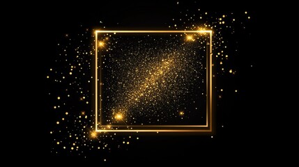 Obraz premium Elegant gold sparkle frame on black background for festive design