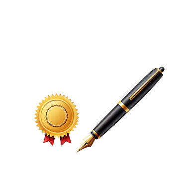 recommend clip art: Luxury Black Gold Fountain Pen with Award Seal, Achievement, Success Concept Illustration