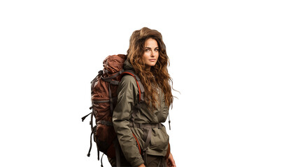 Adventurous Woman Hiking Majestic Mountains, Scenic Landscape with Backpack and Wild Views.