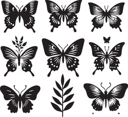Black Butterfly Silhouette Vector, High Quality Illustration on White Background