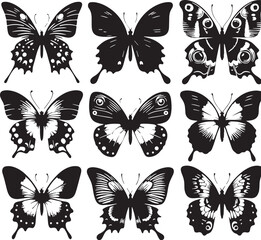 Black Butterfly Silhouette Vector, High Quality Illustration on White Background